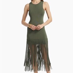 Toccin Olive Midi Dress with Fringe